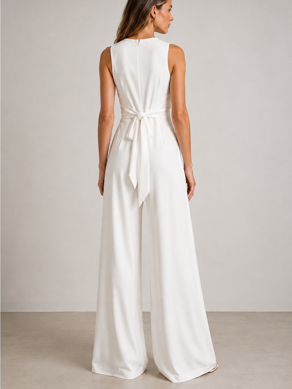 Halston Women's Sleeveless Wide Flowy Sz S Pant Jumpsuit Tie-Back Elegant *Stain